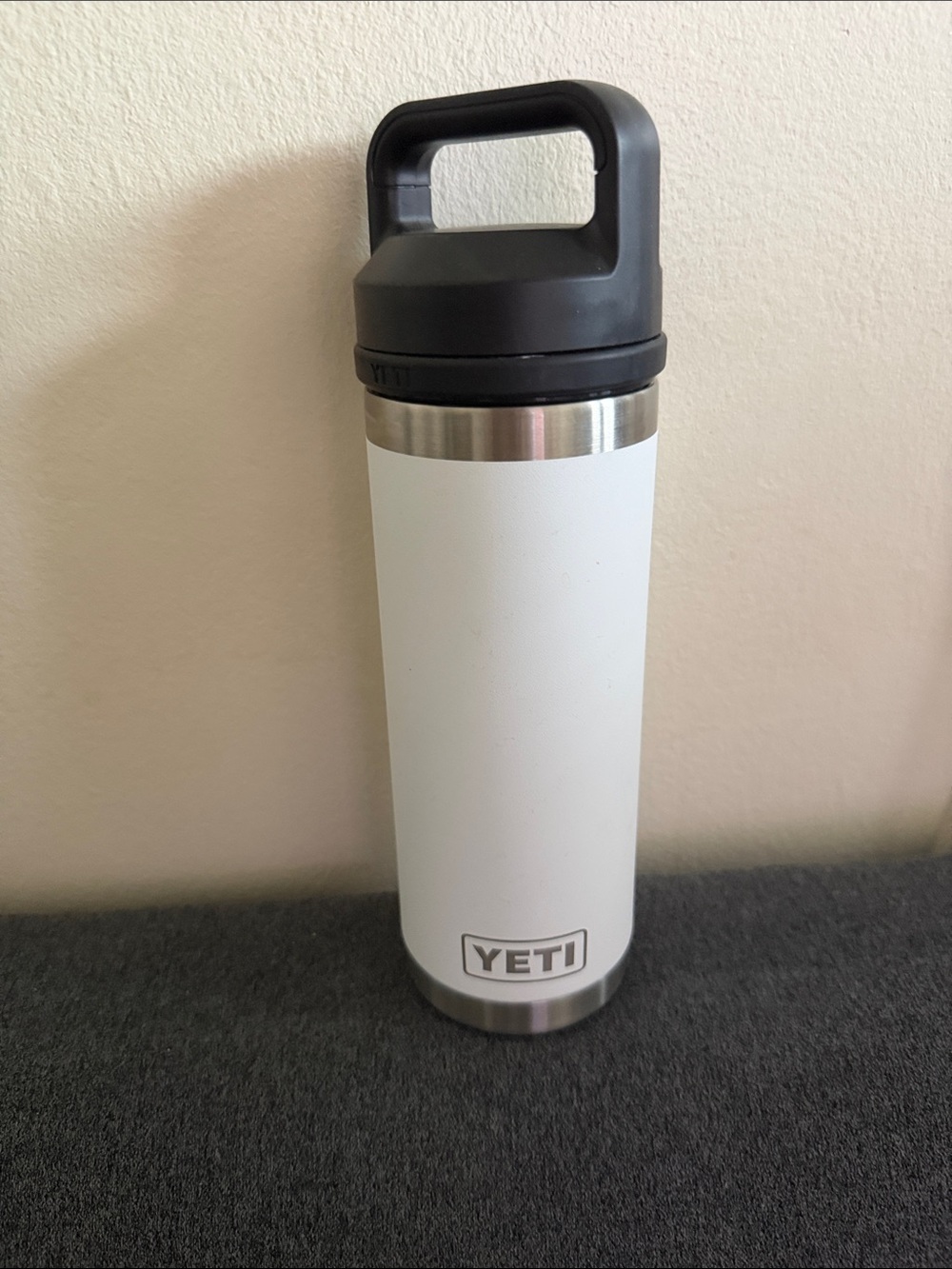 Yeti White Rambler Bottle with Black Handle Lid